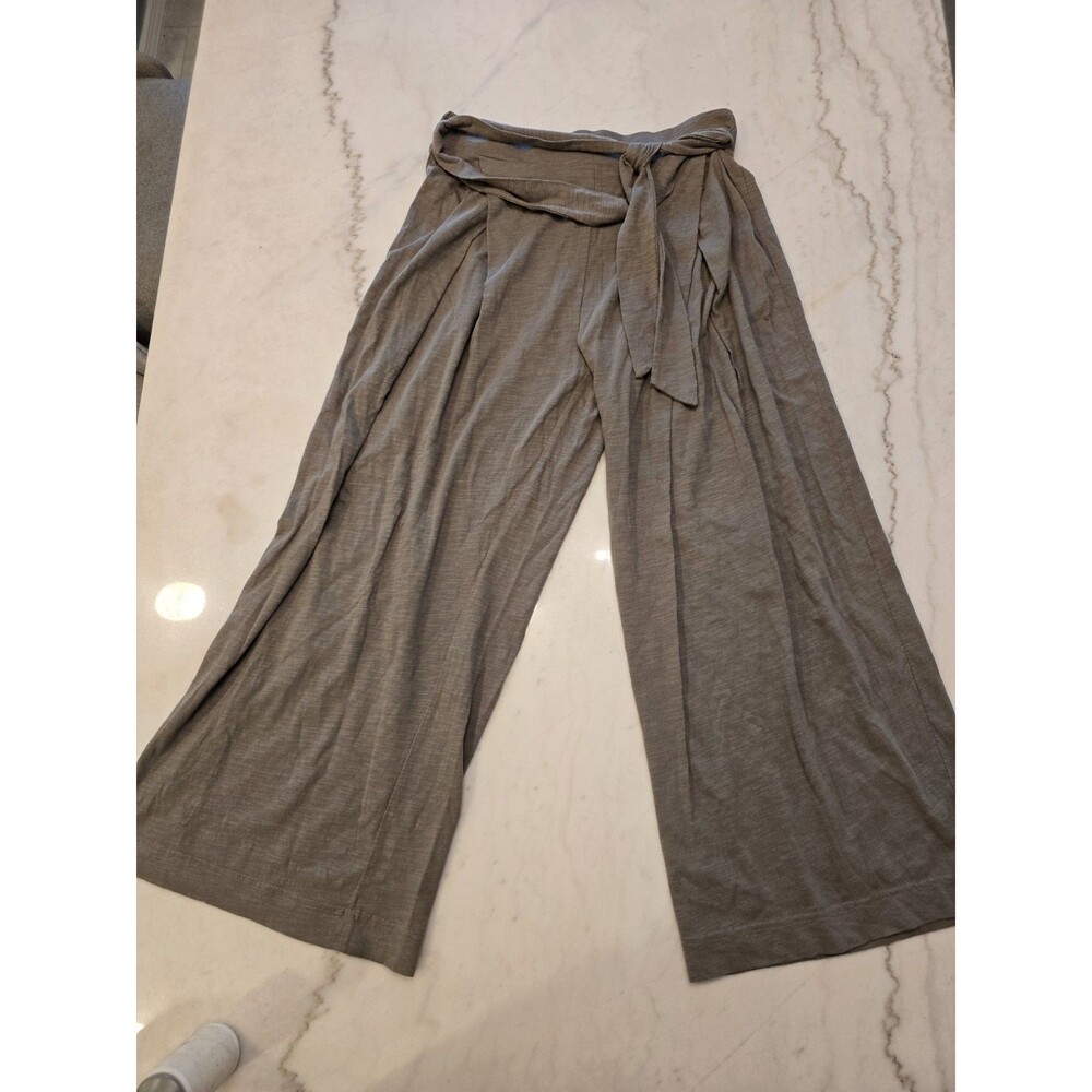 Z Supply Womens Yara Slub Pant Wide Leg Elastic Belted Waist Moss Gray Large NWT
